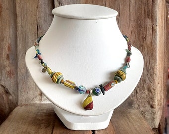 Ancient Roman Glass Necklace: Antique Painted Glass Bead, 45cm