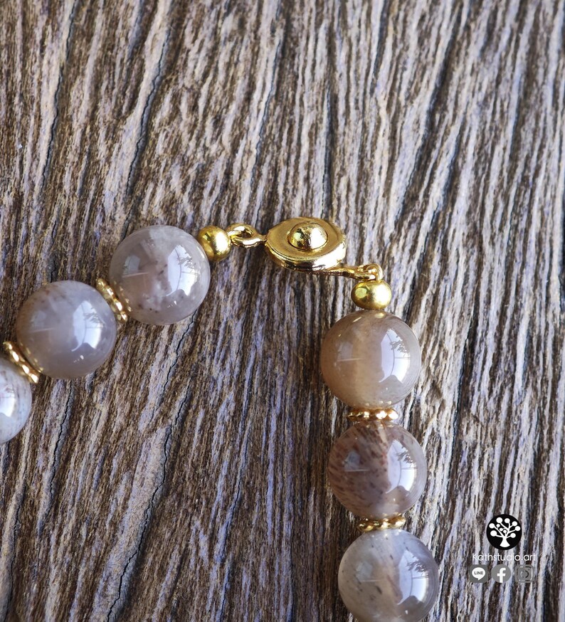 Hand-Carved Sunstone Pixiu Bracelet, Rose Beige Gemstone Beaded Wealth Guardian image 7