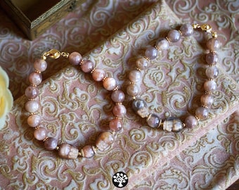 Bracelet Pixiu en pierre de soleil sculptée à la main, perles de pierre précieuse rose beige, gardien de la richesse