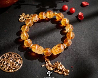 Hand-Carved Citrine Pixiu Bracelet, Feng Shui Wealth Guardian, Natural Fire Orange Crystal