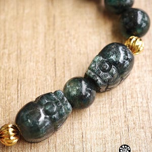 Hand-Carved Green Kyanite Pixiu Bracelet | Feng Shui Wealth Guardian Gemstone Beaded Jewelry image 4