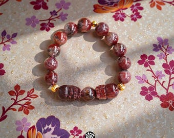 Pulsera de cuarzo fantasma amatista Pixiu tallada a mano, amuleto de riqueza carmesí, brazalete de cuentas de protección de cristal.