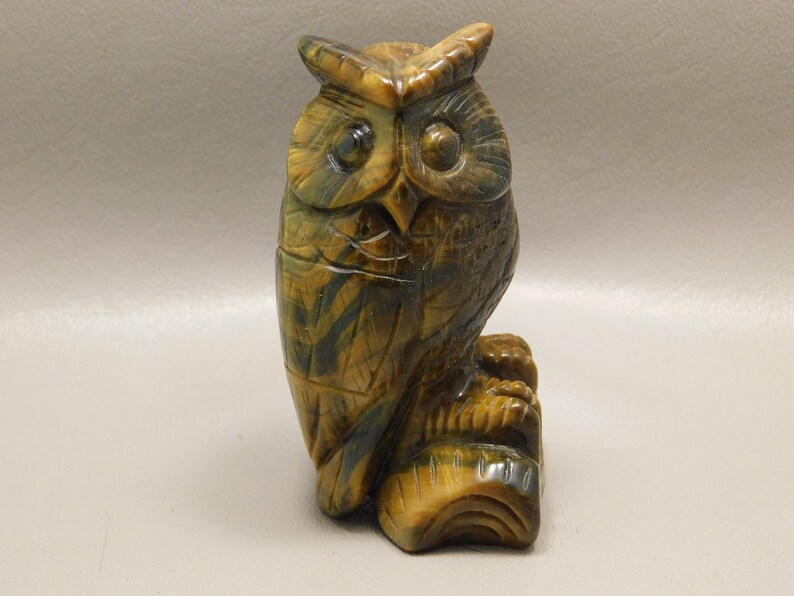 1.5'' Hand Carved Mixed Gemstone Crystal owl Figurine Animal Carving Blue Goldstone