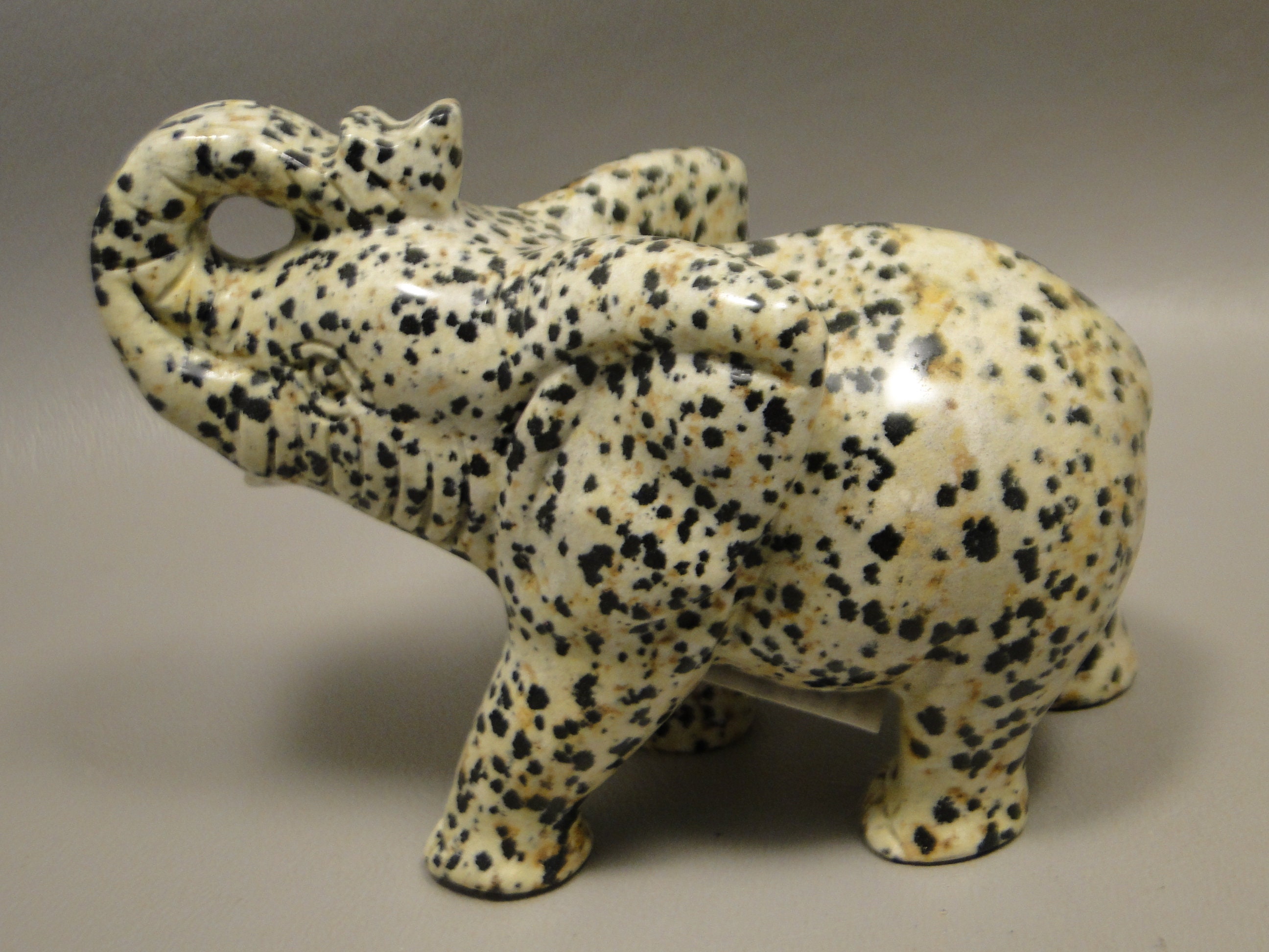 Dalmation Jasper Elephant Statue Natural Gemstone Crystal Animal Figurine Decor