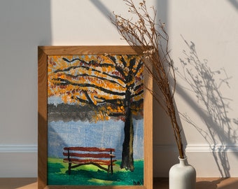 Tree and Bench Acrylic Painting