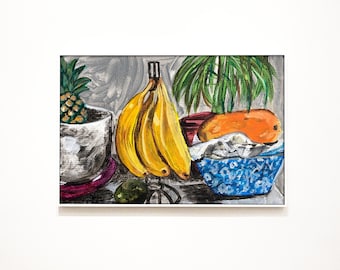 The Fruit Banana Papaya Pineapple Bowl Painting