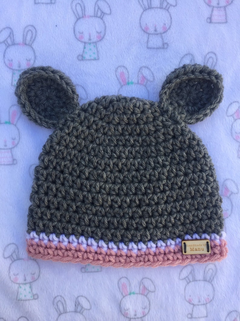 Winter clothes and accessories Winter accessory kit for baby handmade by crochet with gray and old pink yarn