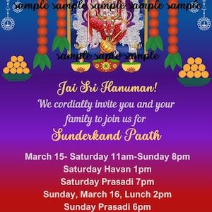Hanuman Chalisa, Sunderkand Paath, evento de cerimônia de Puja - convite virtual - editável com conta gratuita do Canva
