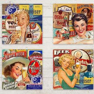 Vintage Beer Coasters, Beer Lovers, Beer Coasters, Bar Coasters, Beer Gifts, Vintage Coasters, Drink Coasters, Gift for Him, Tavern Barware