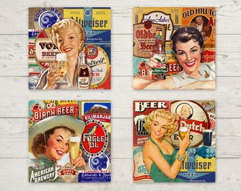 Vintage Beer Coasters, Beer Lovers, Beer Coasters, Bar Coasters, Beer Gifts, Vintage Coasters, Drink Coasters, Gift for Him, Tavern Barware