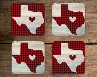 Texas Coasters, Buffalo Plaid Decor, Housewarming Gift, Texas Gift, Farmhouse Coasters, Rustic Coasters, New Home Gift, Texas Home Decor