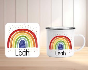 Personalized Coaster, Personalized Mug for Kids, Rainbow Coaster, Kids Rainbow Cup, Personalized Children's Mug, Mug for Kids, Rainbow Mug