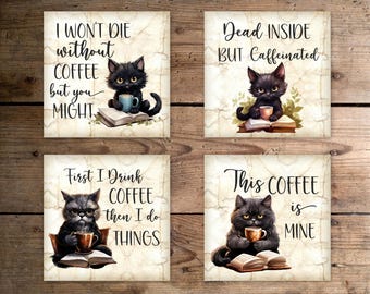 Cat Coasters, Funny Cat Coaster, Drink Coaster, Pet Lover Gift, Housewarming Gift, Cat Mom Gift, Cat Lover Gift, Hostess Gift, Wood Coasters
