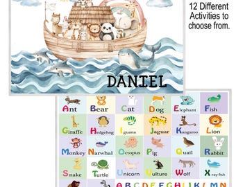 Personalized Noah's Ark Placemat, Activity Placemat for Kids, Kids Placemat, Learning Placemat, Children's Meal Placemat, Laminated Placemat