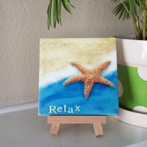 Relax Beach Sign, Ceramic Tile Sign, Housewarming Gift, Beach House Decor, Lake Sign, Ocean Sea, Tiered Tray Sign, Beach House, Ocean Sign