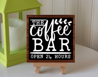Coffee Bar Sign, Coffee Sign, Coffee Lover's Gift, Coffee Bar Decor, Coffee Decor, Tiered Tray, Coffee Bar Open 24 Hours Sign, Ceramic Tile
