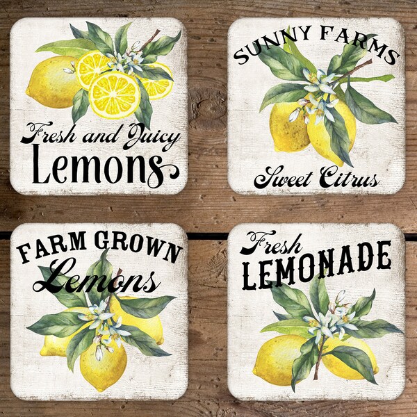 Set Of Eight Lemon Coasters - Lemon Shapes With Caption