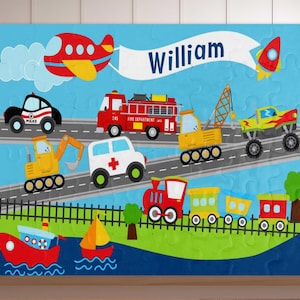 Personalized Vehicle Puzzle, Kids Puzzle, Name Puzzle, Learning Toys, Gift for Kids, Boys Gift, Activity Puzzle, Trucks, Plane, Boats, Train