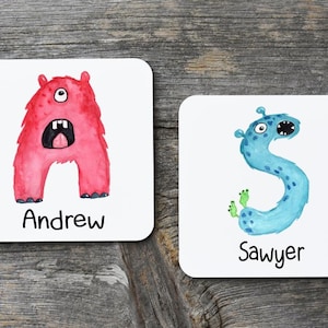Personalized Monster Coaster, Kids Coaster, Gifts for Children, Wooden Drink Coaster, Personalized Coaster, Coaster with Name, Gift for Kids