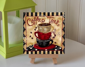 Coffee Bar Sign, Coffee Time Sign, Coffee Lover's Gift, Coffee Bar Decor, Coffee Decor, Coffee Sign, Shelf Decor, Tiered Tray, Ceramic Tile