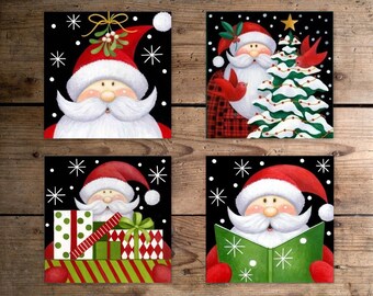 Santa Claus Coasters, Christmas Coasters, Holiday Coasters, Coaster Sets, Drink Coasters, Seasonal Coasters, Coffee Coasters