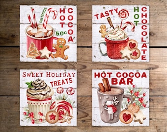 Christmas Farmhouse Coasters, Coasters, Christmas Coasters, Coasters Set, Christmas Drink Coasters, Cocoa Bar, Christmas Decor