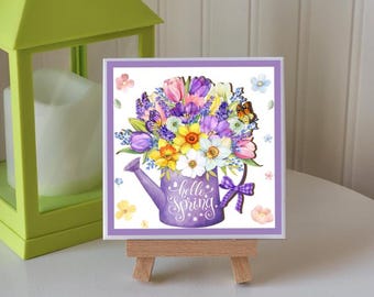 Hello Spring Sign, Ceramic Tile Sign, Farmhouse Decor, Easter Sign Decor, Spring Decor, Tiered Tray Decor, Mini Sign, Spring Shelf Sitter
