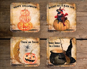 Halloween Coaster Set, Wood Coaster, Drink Coaster, Halloween Decor, Fall Decor, Hostess Gift, Trick or Treat, Pumpkin Coaster, Coasters