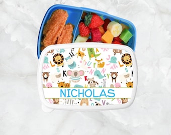 Personalized Animal Alphabet Lunch Box, Custom Bento Food Safe Container, BPA-Free