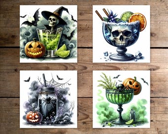 Spooky Halloween Coasters, Skull coasters, Hardboard Coasters, Creepy Halloween Coasters, Drink Coasters, Halloween Decor, Coaster Gift Set