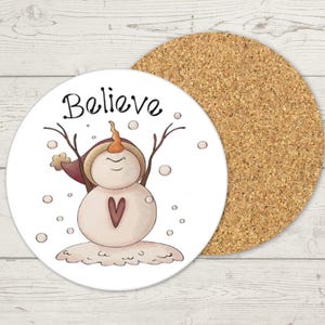 Believe Snowman Christmas Coasters, Christmas Coasters, Snowman Coasters, Snowman Decor, Christmas Gift, Holiday Coasters, Housewarming Gift
