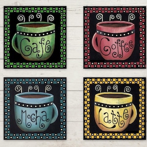 Coffee Coasters, Coffee Lover Gift, Hostess Gift, Housewarming Gift, Hardboard Coasters, Coffee Decor, Coffee Coaster Set, Wedding Gift