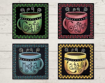 Coffee Coasters, Coffee Lover Gift, Hostess Gift, Housewarming Gift, Hardboard Coasters, Coffee Decor, Coffee Coaster Set, Wedding Gift