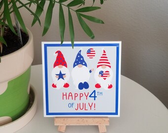 Happy July 4th Gnomes Sign, Ceramic Tile Sign, Patriotic Gnome Sign, Summer Decor, 4 of July Sign, Shelf Sitter Sign, Tiered Tray Sign