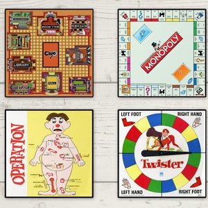 Board Game Coasters, Hardboard Tile Coasters, Board Game Decor, Housewarming Gift, Game Room, Drink Coasters, Game Night, Gift for Him