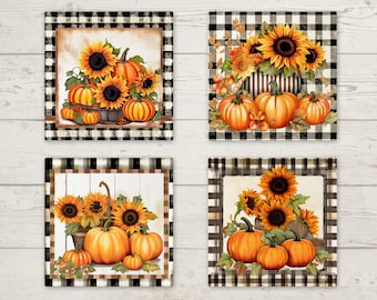 Pumpkin Coasters, Autumn Coasters, Fall Coasters, Hardboard Coasters, Rustic Farmhouse Decor, Drink Coasters, Fall Decor, Autumn Decor