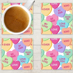 Valentine Heart Coasters, Conversation Heart Coasters, Heart Coaster, Valentines Day Decor, Teacher Gift, Hostess Gift, Drink Coaster