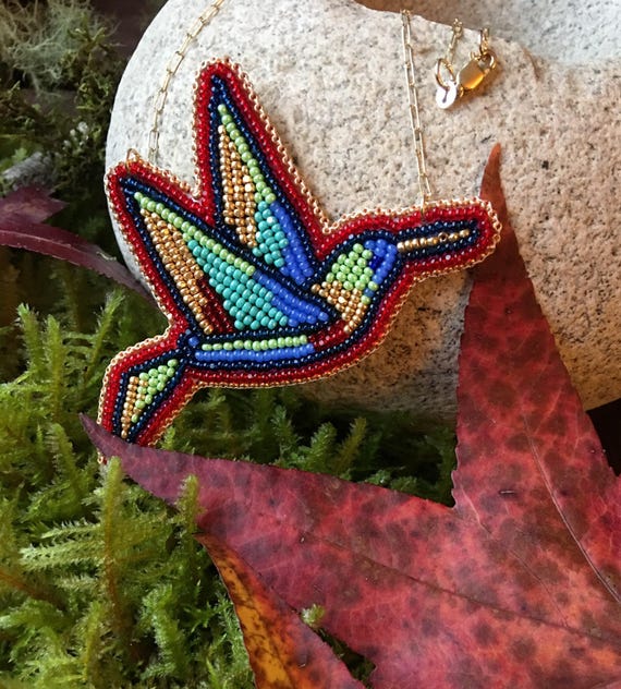 Beaded hummingbird shop necklace