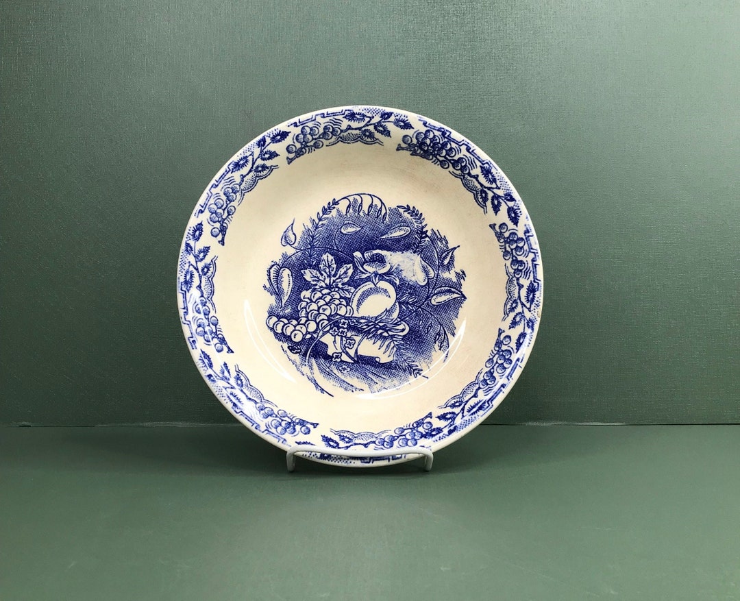 Vintage Universal Cambridge Camwood Ivory Blue Transferware Etsy