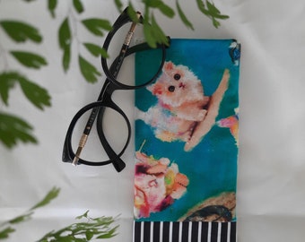 Cute Kitten Sunglasses Case| Quilted Glasses Case| Soft Fabric Glasses Pouch| Handmade Australia| Handbag Accessory|Storage Bag| Magnet Clip