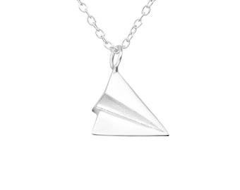 Paper Plane Necklace | Dainty Sterling Silver Airplane Pendant | Minimalist Travel Jewelry Gift