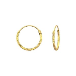 14k Gold Hoop Earrings Diamond Cut 14mm