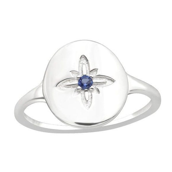 Sterling Silver Sapphire Signet Ring