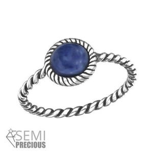 Lapis Lazuli Ring: Dainty Sterling Silver Twisted Band