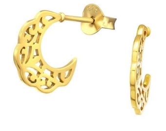 14k Gold Small Crescent Hoops