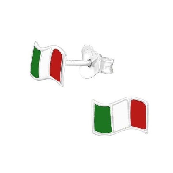 Sterling Silver Enamel Italian Flag Tiny Stud Earrings