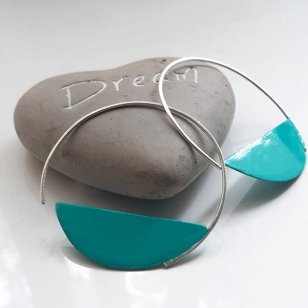 Hoop minimal style geometric verdigris handcrafted earrings, Handmade in Italy, Made to Order