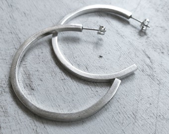 Large Hoop earrings, minimalist sterling silver oversized earrings Handcrafted  in Italy, unique piece