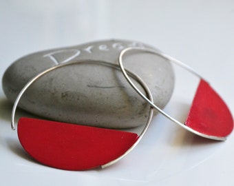 Red Hoop earrings sterling silver,  minimalist style urban earrings Handmade in Italy - Made to Order