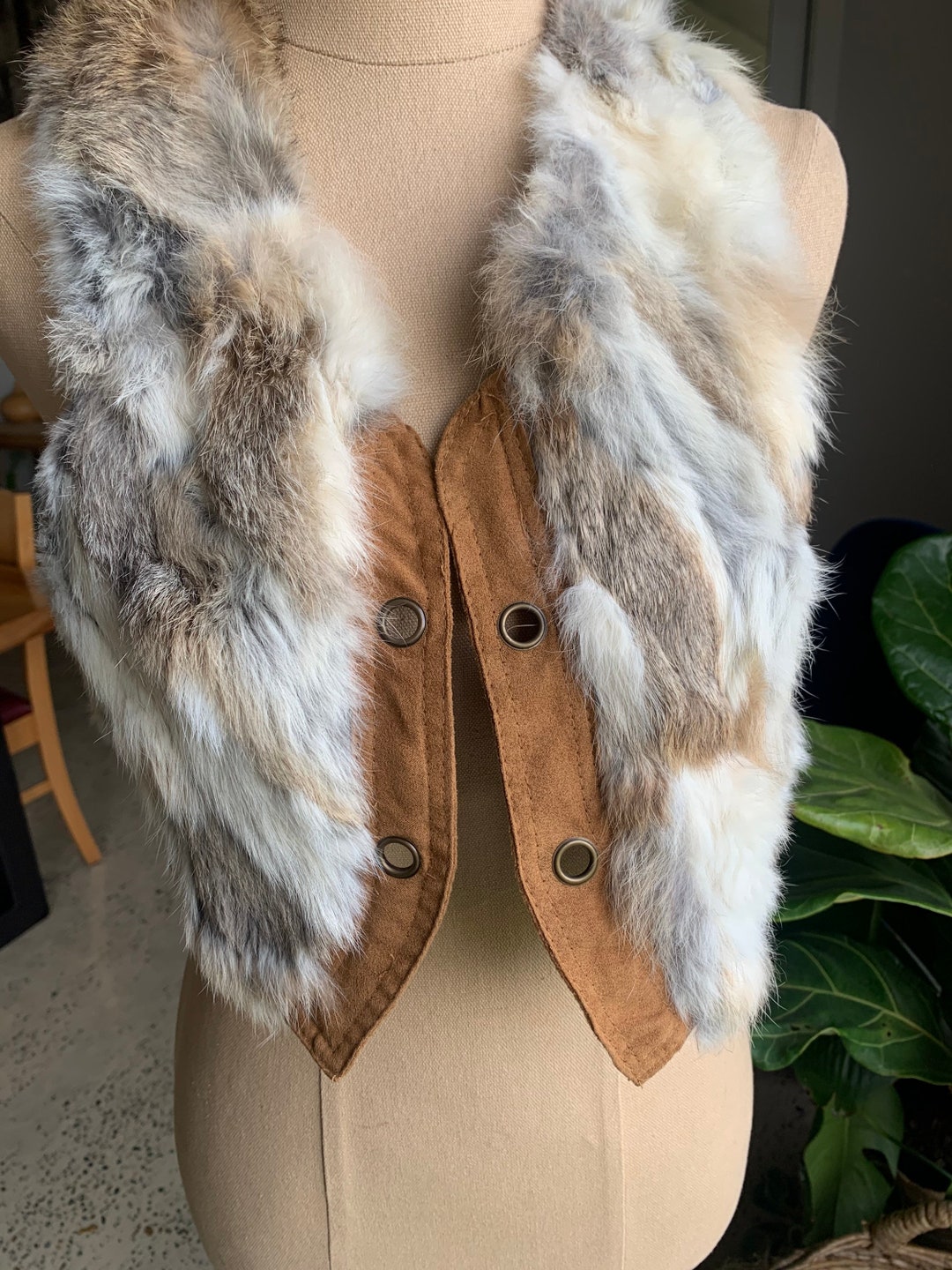 Vintage 90s Shrug Fur Vest / Cropped Fur Vest / Lace Front Fur Etsy